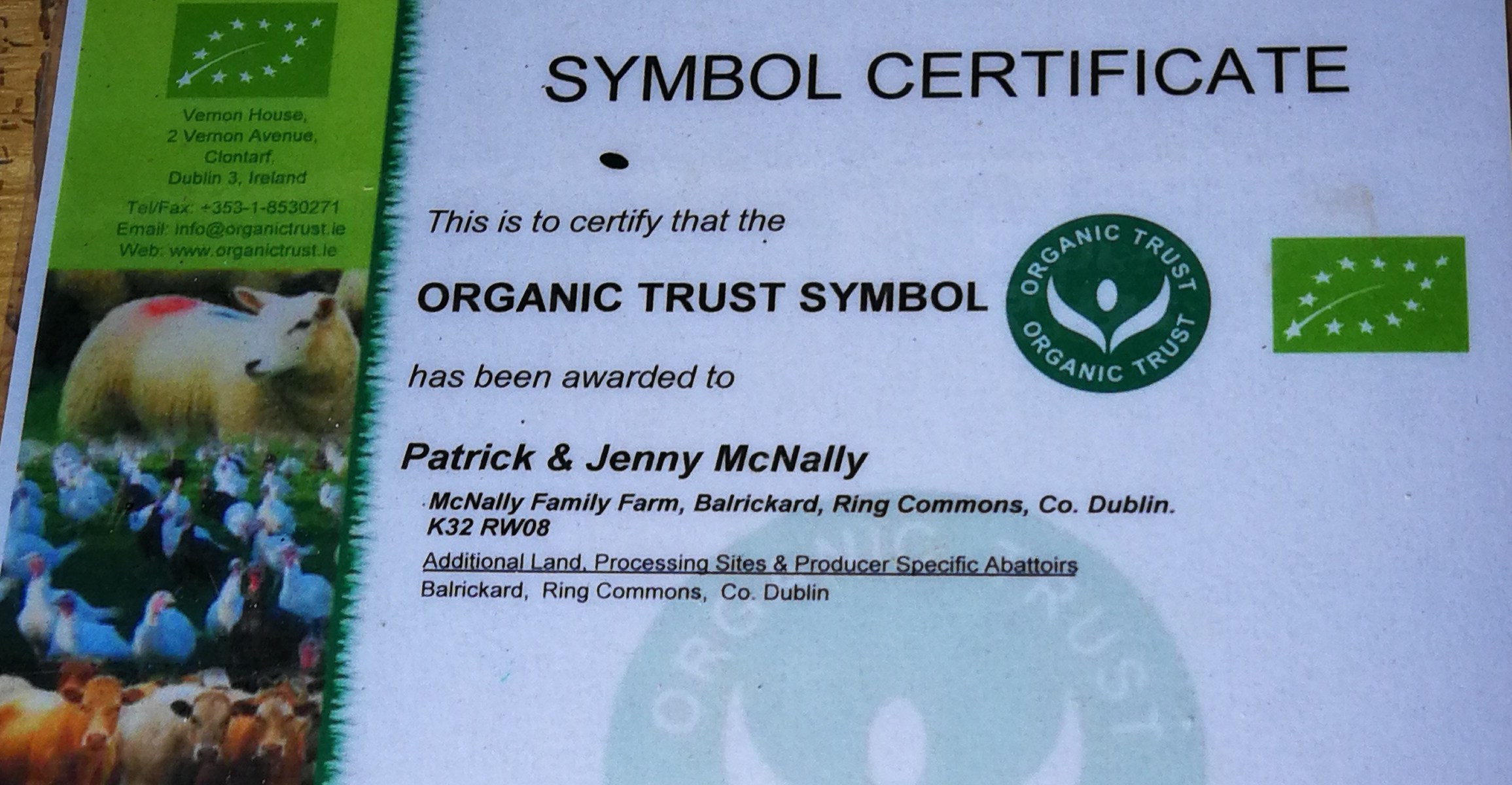 McNally Family Farm Organic Trust Certificate